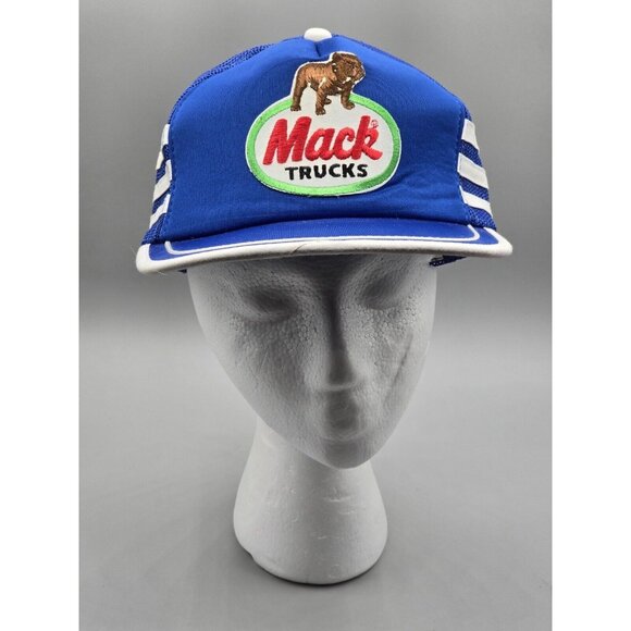 Deadstock Mack Trucks 3 Stripe Mesh Snapback Hat Cap Trucker Royal Blue‎ Patch - Picture 1 of 6